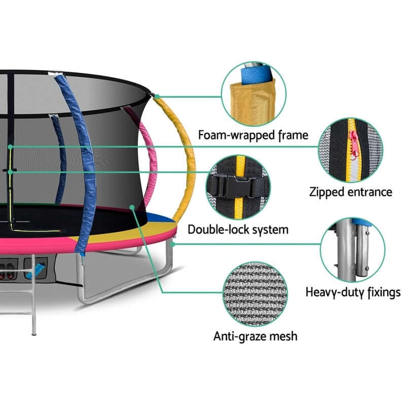 12FT Outdoor Trampoline with Hoop – Round Jumping Set with Safety Enclosure and Ladder - Image 5