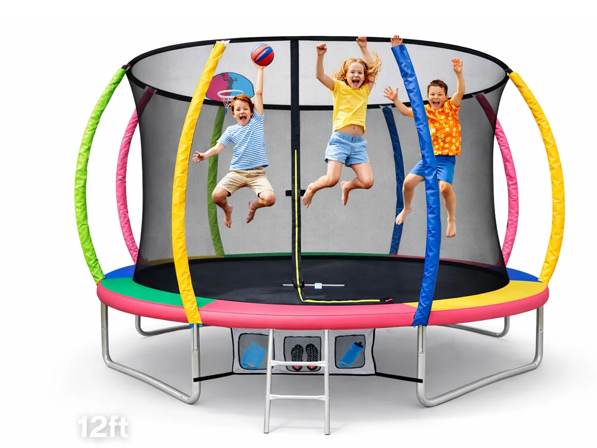 12FT Outdoor Trampoline with Hoop – Round Jumping Set with Safety Enclosure and Ladder - Image 7